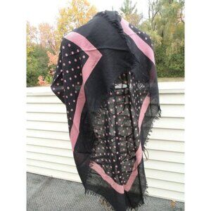 1970s VALENTINO COUTURE Scarf Wrap Cashmere Silk Black Mauve Polka Dots Italy